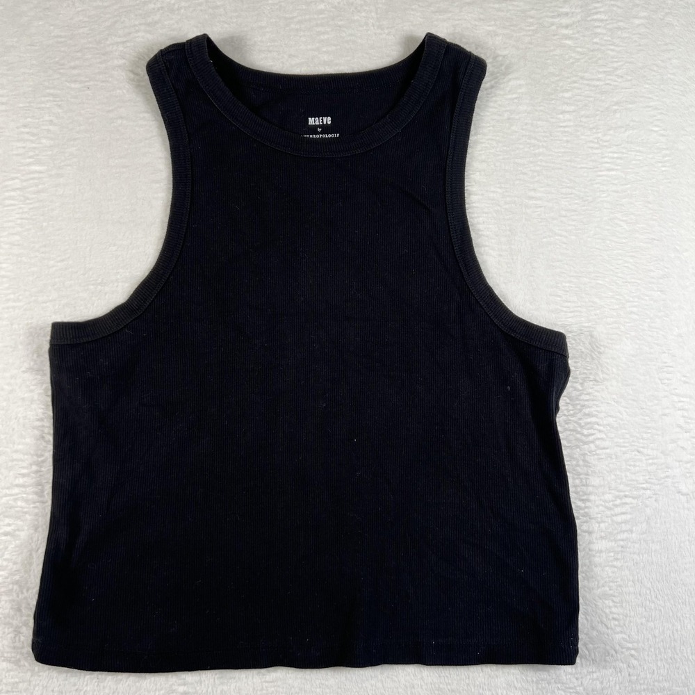 Maeve By Anthropologie Tank Top Womens XL Black Ribbed Sleeveless Crop Basic